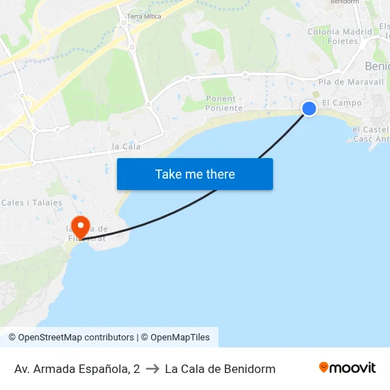Av. Armada Española, 2 to La Cala de Benidorm map