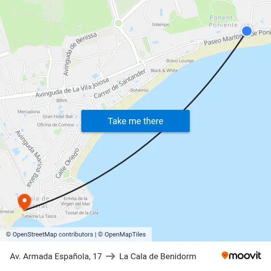 Av. Armada Española, 17 to La Cala de Benidorm map