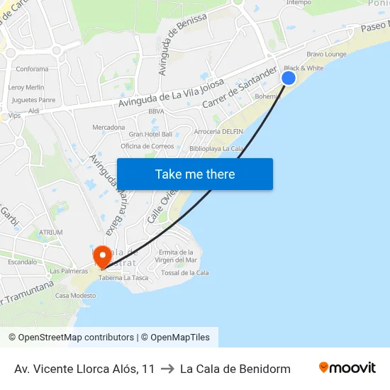 Av. Vicente Llorca Alós, 11 to La Cala de Benidorm map