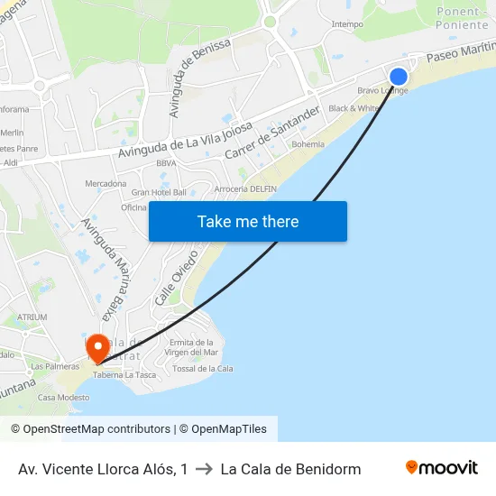 Av. Vicente Llorca Alós, 1 to La Cala de Benidorm map