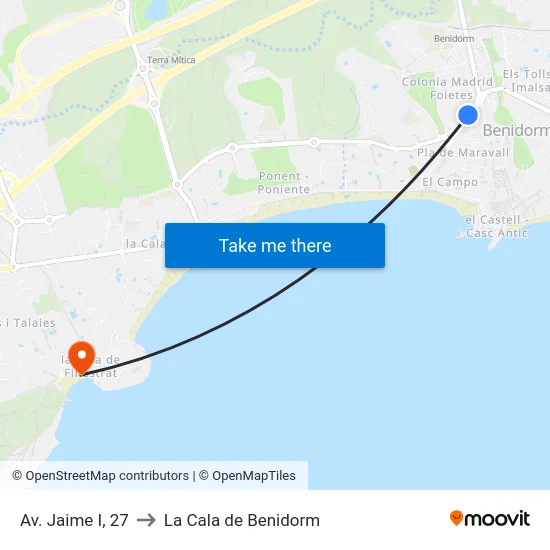 Av. Jaime I, 27 to La Cala de Benidorm map