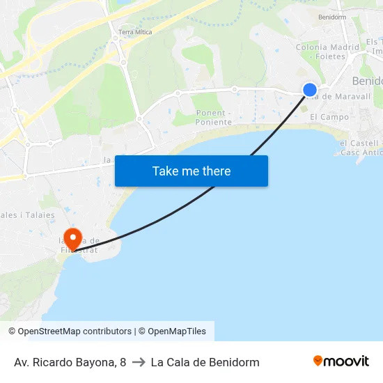 Av. Ricardo Bayona, 8 to La Cala de Benidorm map