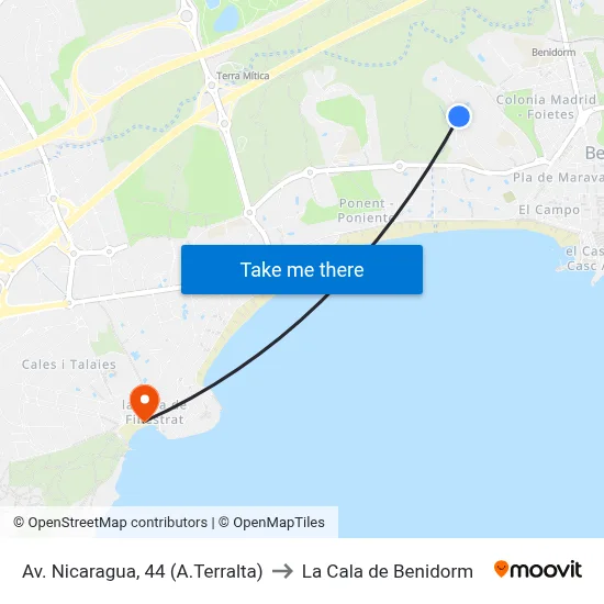 Av. Nicaragua, 44 (A.Terralta) to La Cala de Benidorm map