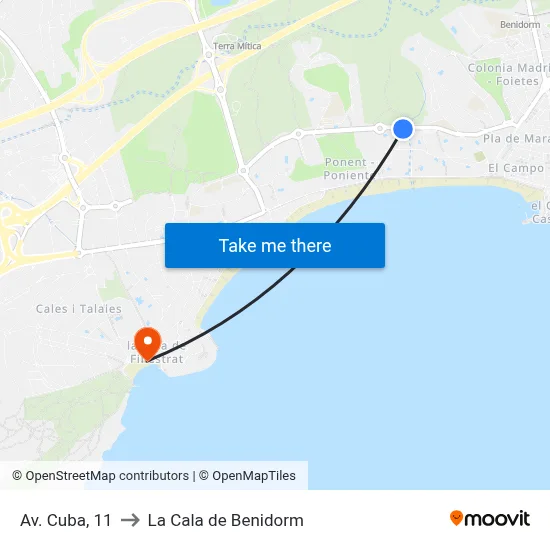 Av. Cuba, 11 to La Cala de Benidorm map