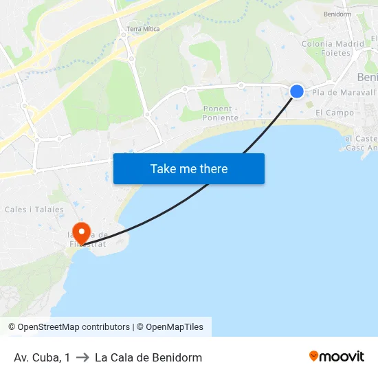 Av. Cuba, 1 to La Cala de Benidorm map