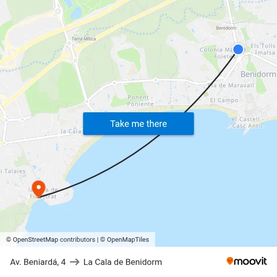 Av. Beniardá, 4 to La Cala de Benidorm map