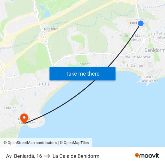 Av. Beniardá, 16 to La Cala de Benidorm map