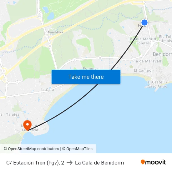 C/ Estación Tren (Fgv), 2 to La Cala de Benidorm map