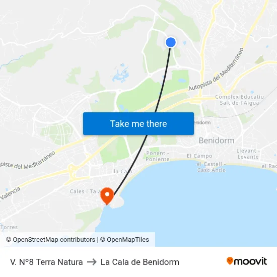 V. Nº8 Terra Natura to La Cala de Benidorm map