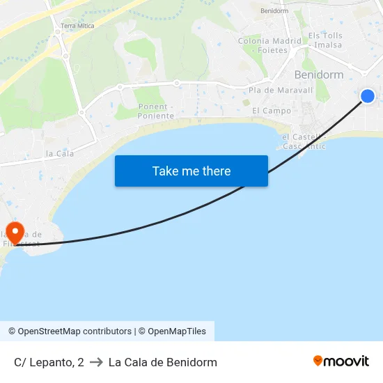 C/ Lepanto, 2 to La Cala de Benidorm map