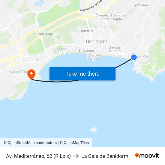 Av. Mediterráneo, 62 (R.Loix) to La Cala de Benidorm map