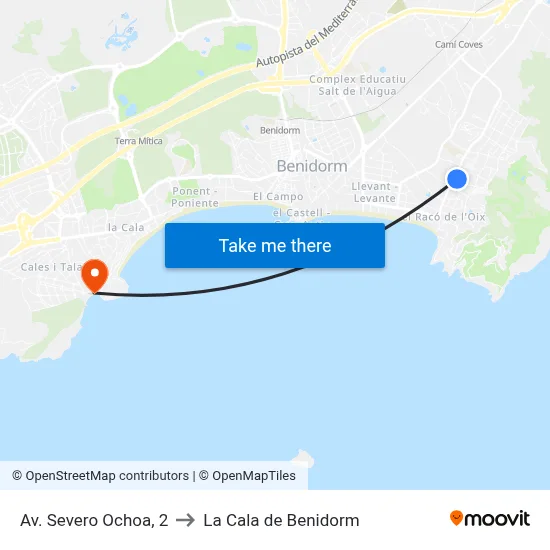 Av. Severo Ochoa, 2 to La Cala de Benidorm map