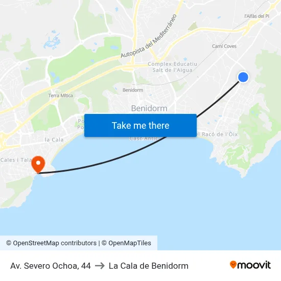 Av. Severo Ochoa, 44 to La Cala de Benidorm map