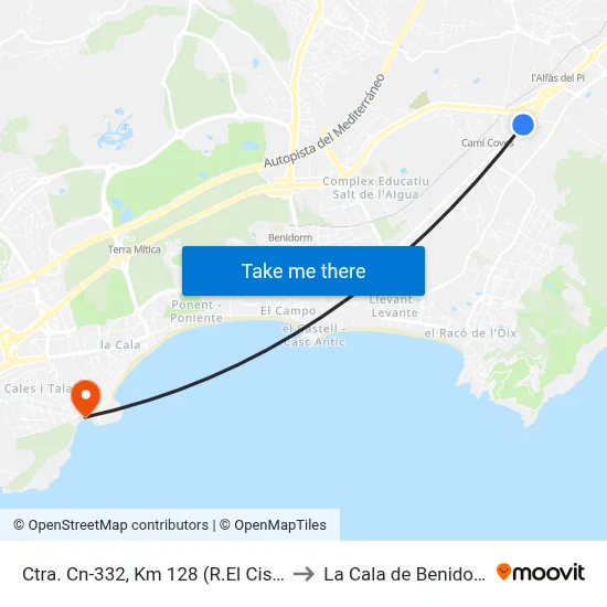 Ctra. Cn-332, Km 128 (R.El Cisne) to La Cala de Benidorm map