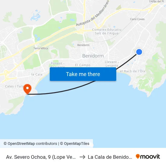 Av. Severo Ochoa, 9 (Lope Vega) to La Cala de Benidorm map