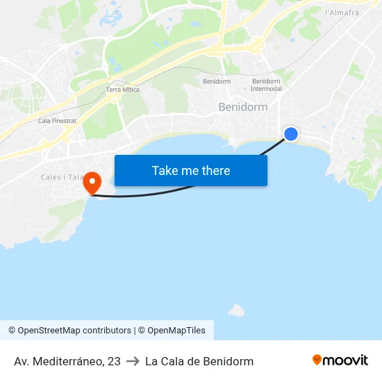 Av. Mediterráneo, 23 to La Cala de Benidorm map