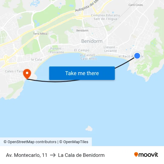 Av. Montecarlo, 11 to La Cala de Benidorm map