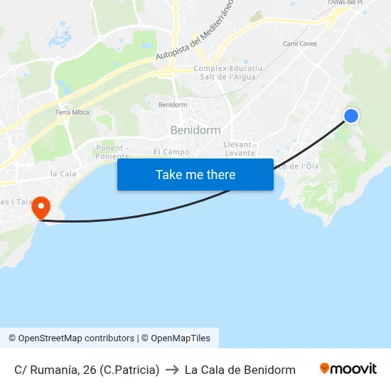 C/ Rumanía, 26 (C.Patricia) to La Cala de Benidorm map