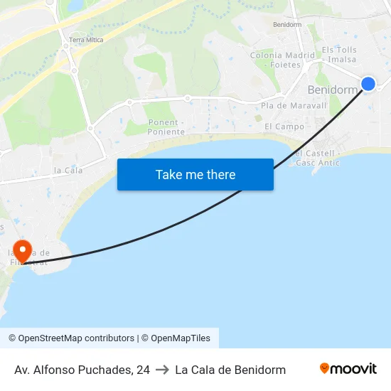 Av. Alfonso Puchades, 24 to La Cala de Benidorm map
