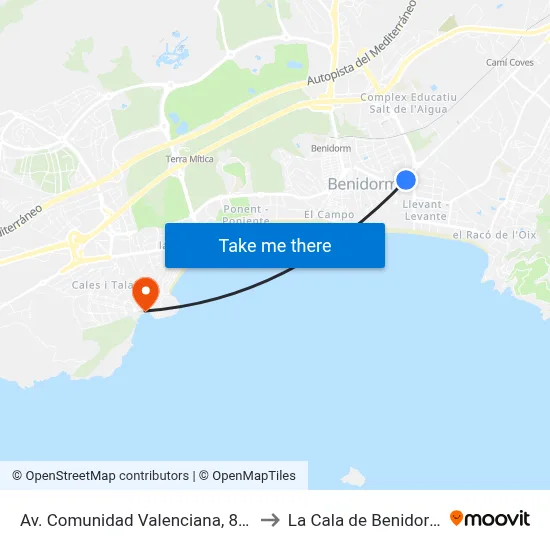 Av. Comunidad Valenciana, 8ac to La Cala de Benidorm map