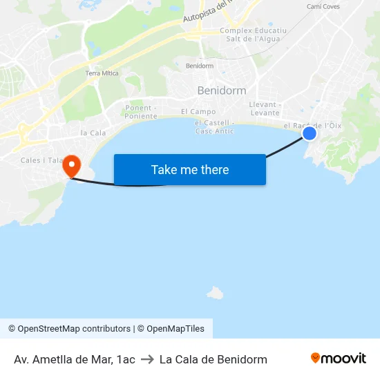 Av. Ametlla de Mar, 1ac to La Cala de Benidorm map