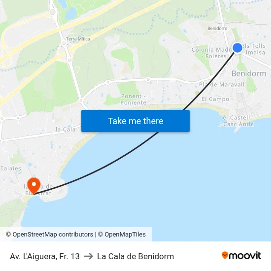 Av. L'Aiguera, Fr. 13 to La Cala de Benidorm map