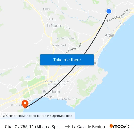 Ctra. Cv-755, 11 (Alhama Springs) to La Cala de Benidorm map