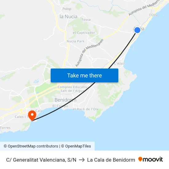 C/ Generalitat Valenciana, S/N to La Cala de Benidorm map