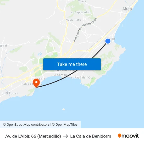 Av. de L'Albir, 66 (Mercadillo) to La Cala de Benidorm map