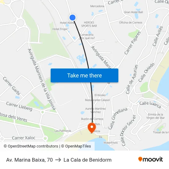 Av. Marina Baixa, 70 to La Cala de Benidorm map