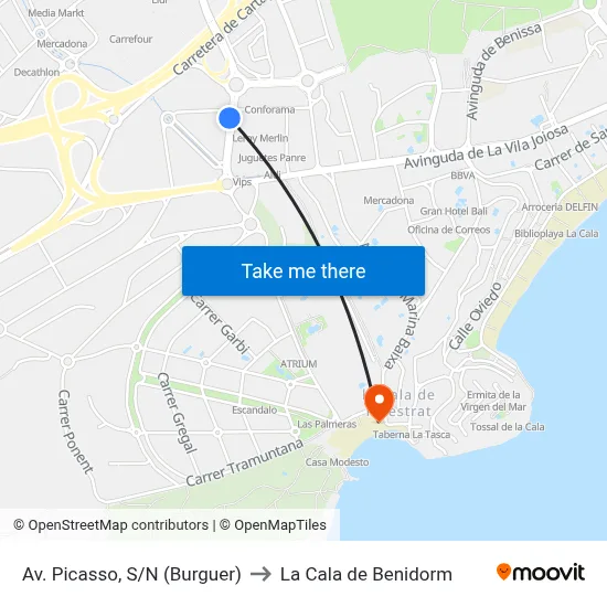 Av. Picasso, S/N (Burguer) to La Cala de Benidorm map