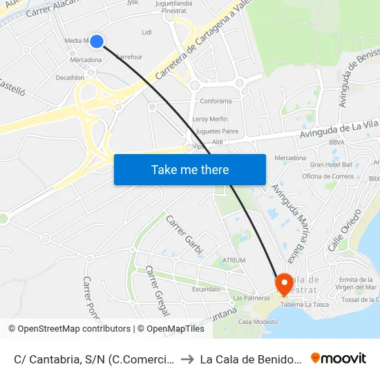 C/ Cantabria, S/N (C.Comercial) to La Cala de Benidorm map