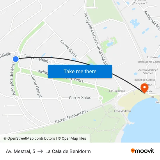 Av. Mestral, 5 to La Cala de Benidorm map