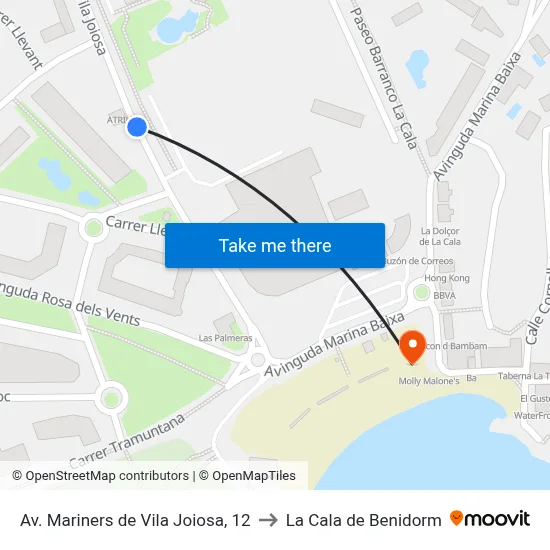Av. Mariners de Vila Joiosa, 12 to La Cala de Benidorm map