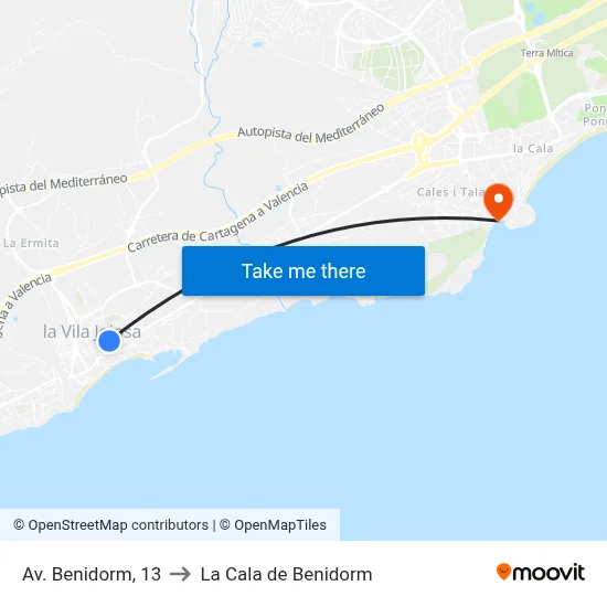 Av. Benidorm, 13 to La Cala de Benidorm map