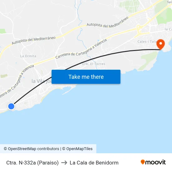 Ctra. N-332a (Paraiso) to La Cala de Benidorm map