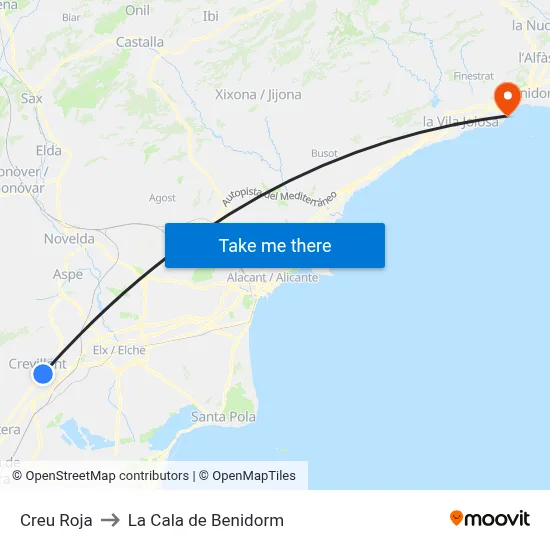 Creu Roja to La Cala de Benidorm map