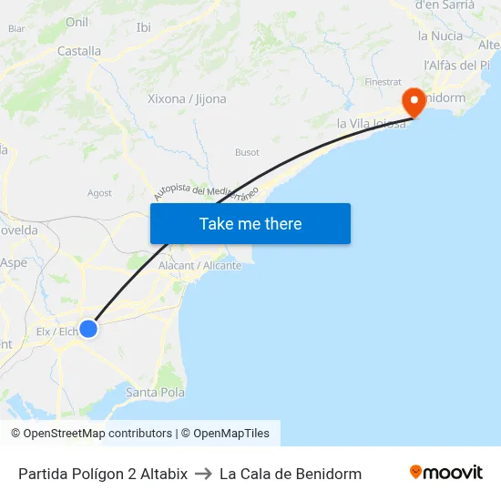 Partida Polígon 2 Altabix to La Cala de Benidorm map