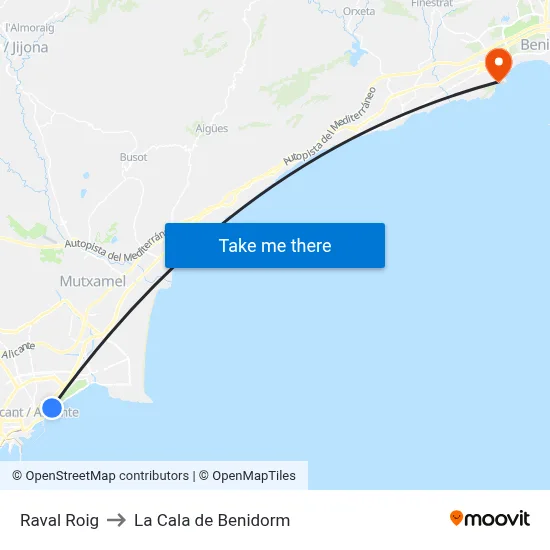 Raval Roig to La Cala de Benidorm map