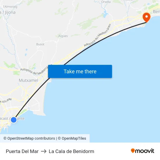 Puerta Del Mar to La Cala de Benidorm map
