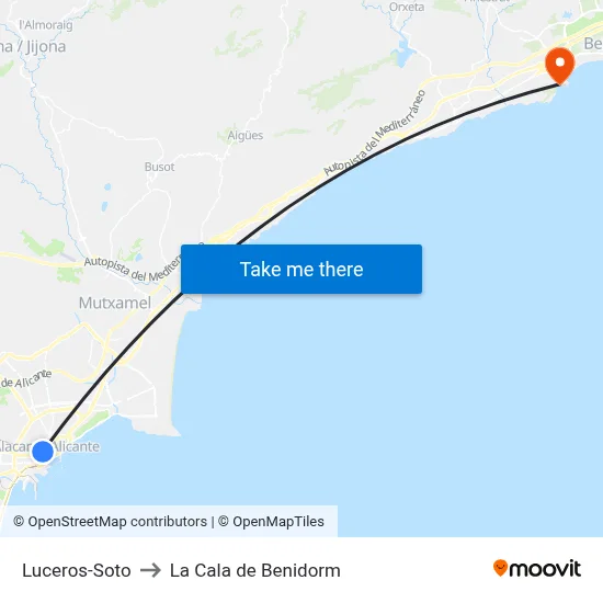 Luceros-Soto to La Cala de Benidorm map