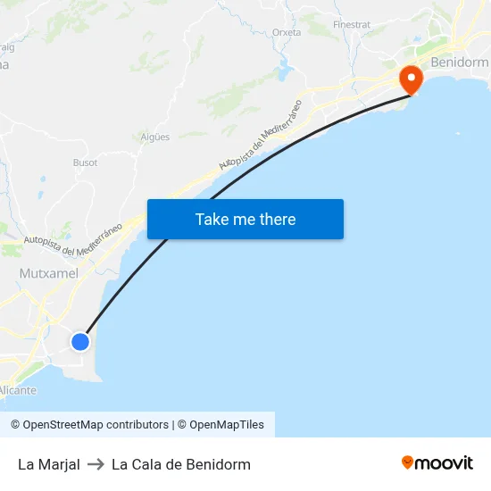 La Marjal to La Cala de Benidorm map