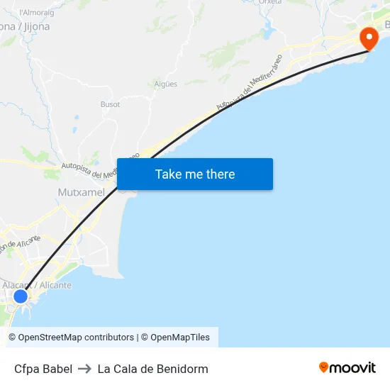 Cfpa Babel to La Cala de Benidorm map