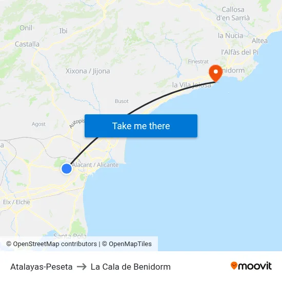 Atalayas-Peseta to La Cala de Benidorm map