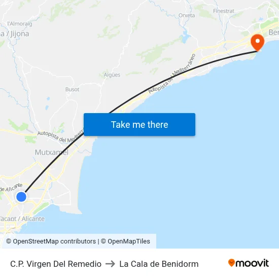 C.P. Virgen Del Remedio to La Cala de Benidorm map
