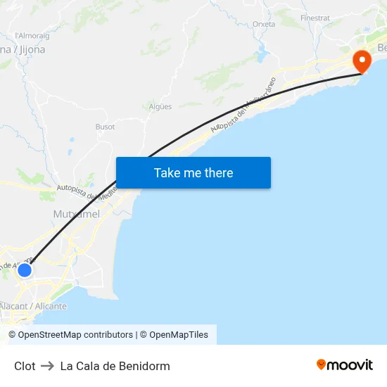 Clot to La Cala de Benidorm map