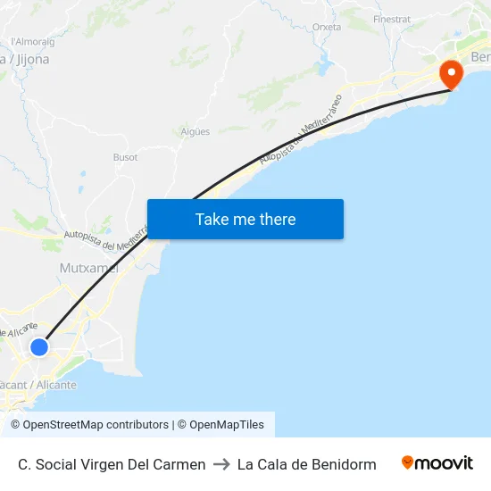 C. Social Virgen Del Carmen to La Cala de Benidorm map