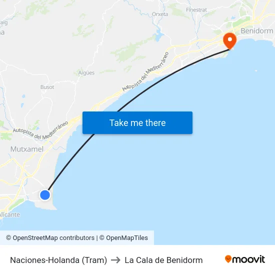 Naciones-Holanda (Tram) to La Cala de Benidorm map