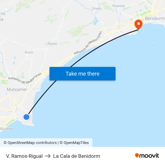 V. Ramos-Rigual to La Cala de Benidorm map