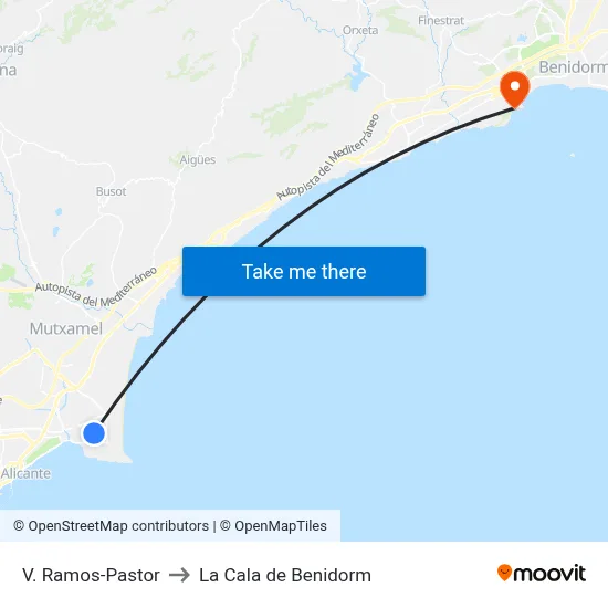 V. Ramos-Pastor to La Cala de Benidorm map